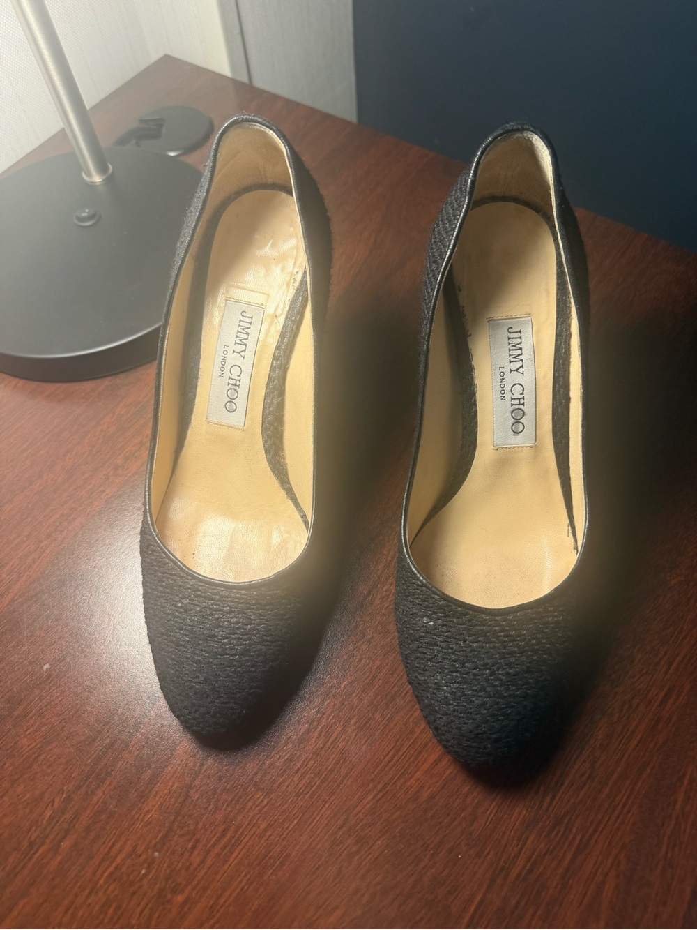 Jimmy Choo Black Textured Pointed-Toe Pumps